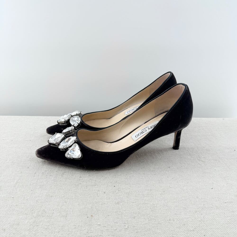 Jimmy Choo Marvel Velvet Embellished Crystals Stilettos Heel Pumps Black EU 40